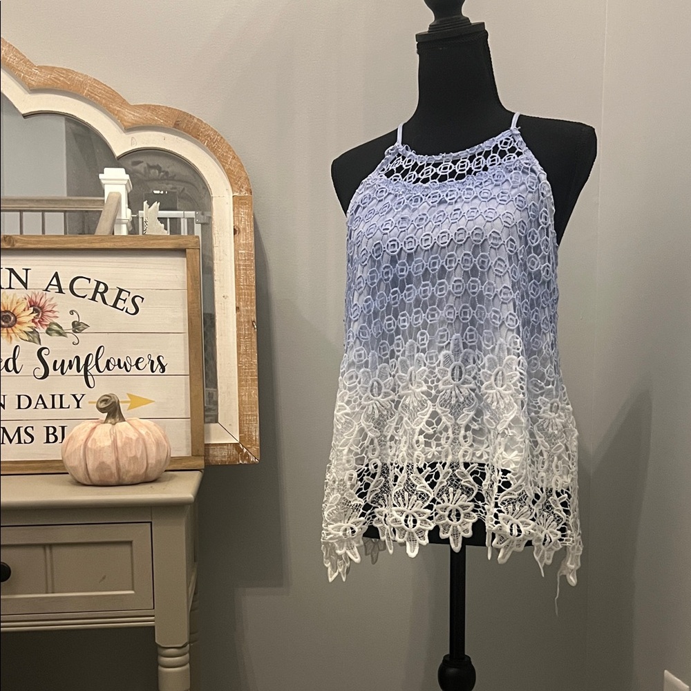 Rue21 Blue and White Lace Blouse
